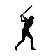 Dynamic black silhouette of a cricketer swinging a bat in action