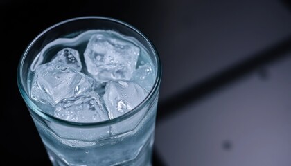 Refreshing Glass of Cold Water with Ice Cubes
