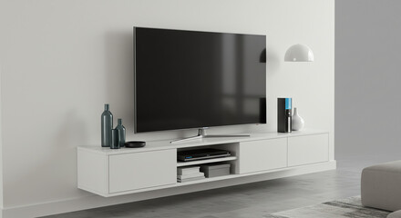 TV and media console with decorations indoors