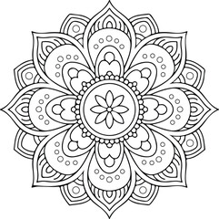 Intricate black and white floral mandala design with geometric patterns and circular motifs vector illustration