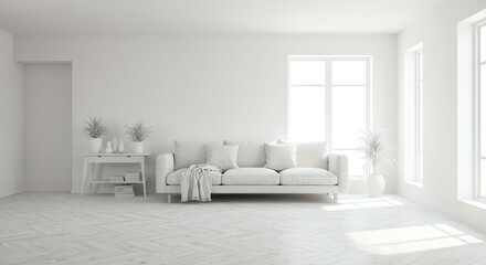White interior room with couch and plants