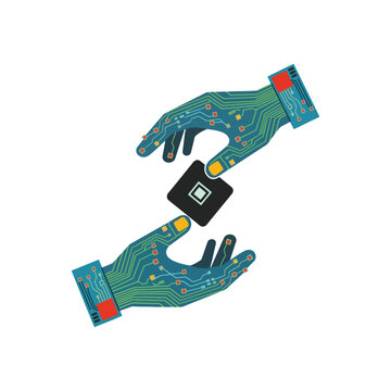 circuit board hands passing data clip art preview