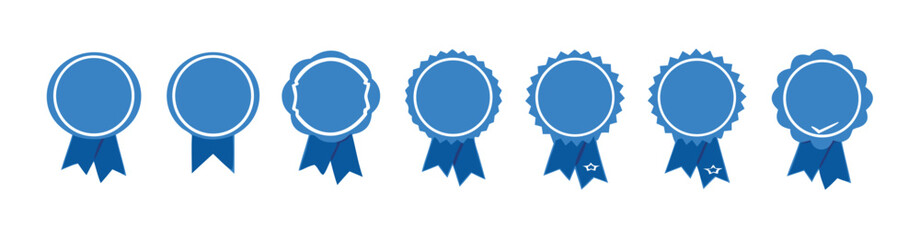 blue ribbon and banner. set of premium quality and guarantee labels isolated on white background. 
