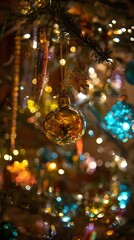A beautifully decorated tree with glowing ornaments, evoking festive holiday spirit.