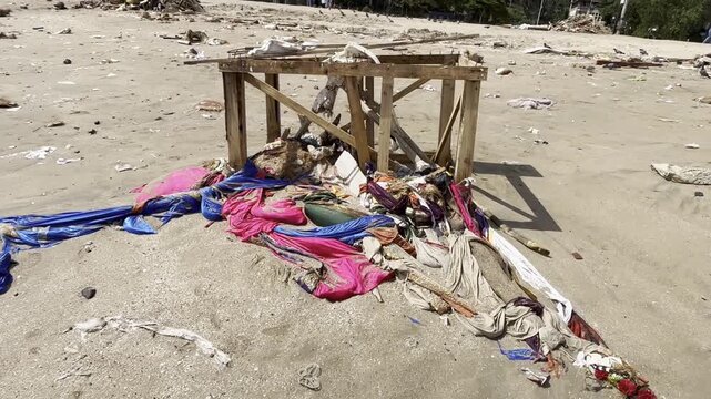 Beach Pollution After Idol Immersion Showing Litter and Habitat Destruction