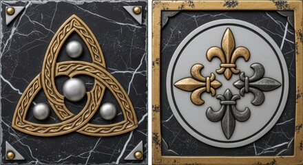 Naklejka premium Golden Celtic Knot and Fleur-de-lis Designs