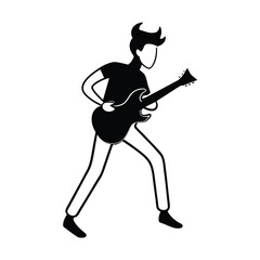 Passionate black silhouette of a guitarist in dynamic action