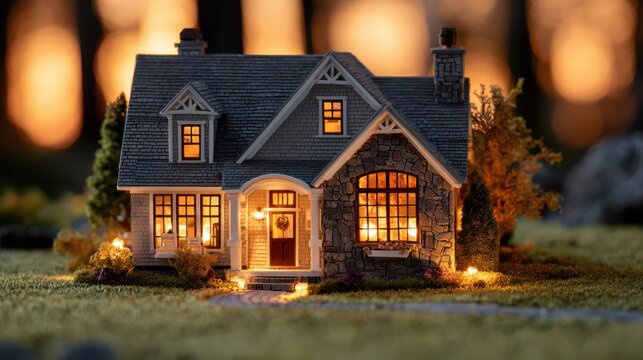 Gray Ranch Model House Dusk