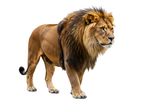 Majestic African Lion Powerful Wildlife Photography King of the Jungle Wild Cat Animal Portrait Panthera Leo isolated on transparent background