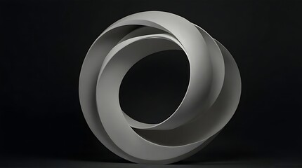 Modern Abstract Sculpture Featuring Smooth Intertwined Grey Rings