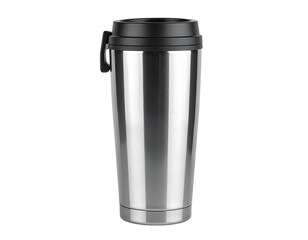 Sleek Stainless Steel Travel Mug on White Background