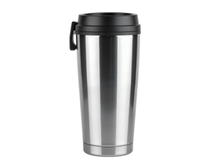 Sleek Stainless Steel Travel Mug on White Background