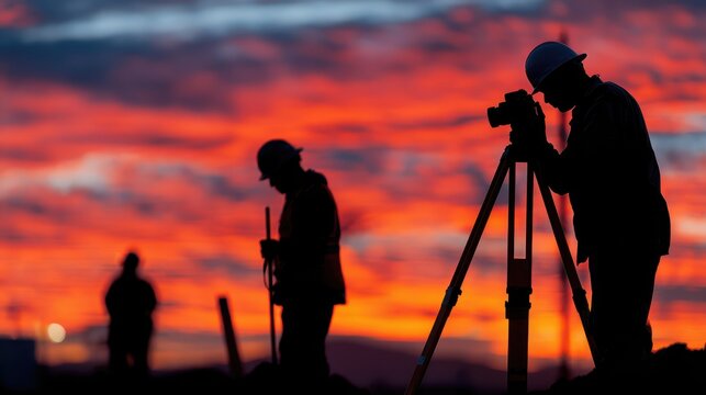 Vibrant Sunset Construction Site Silhouettes