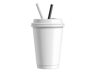 Plain Takeaway Cup with Straws on White Background