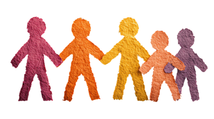Paper people, various colors, holding hands