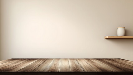 Dark walnut wooden table with plain wall