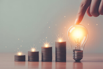 Investment ideas and financial growth concept with light bulb and money stacks for business solutions