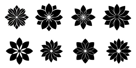Stylised flower silhouettes set. Vector illustration. 