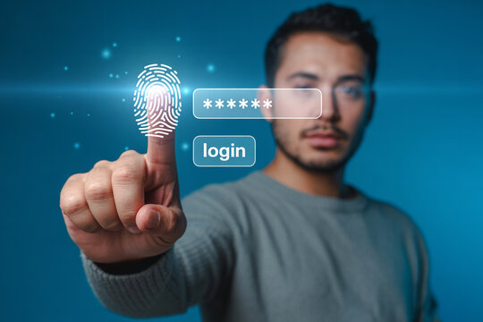 Biometric authentication fingerprint login secure access system man using technology interface