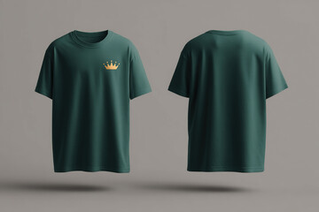 Dark green t-shirt with a simple crown design on the chest, a blend of style and comfort.  Front and back on display.