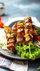Grilled skewers with vegetables and herbs