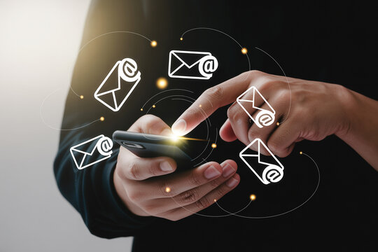 Email marketing strategy sending email newsletter campaign on mobile phone for business growth success