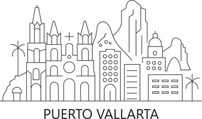 Obraz premium Puerto Vallarta City Line Draw Simple Minimalist