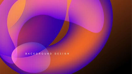 Abstract fluid shapes blend vibrant colors. Orange, purple, pink hues create dynamic composition over black backdrop. Modern design element.