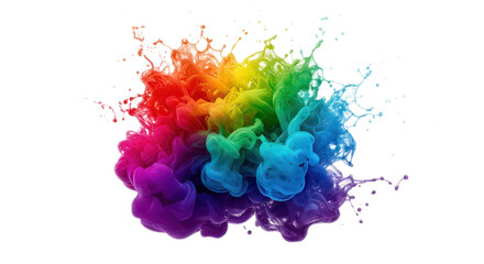 Vibrant explosion of colorful paint isolated on transparent background, dynamic splash with rainbow hues