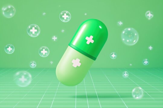 Prescription drug pill illustration with healthcare symbols and minimalist design perfect for medical website graphics and pharmacy advertising content
- Powered by Adobe