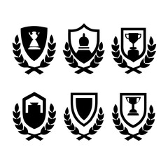 Fototapeta premium Vintage educational coat of arms set with university college and academy elements isolated vector illustration. Laurel wreaths, shields, ribbons illustration for awards,badges, and branding designs 