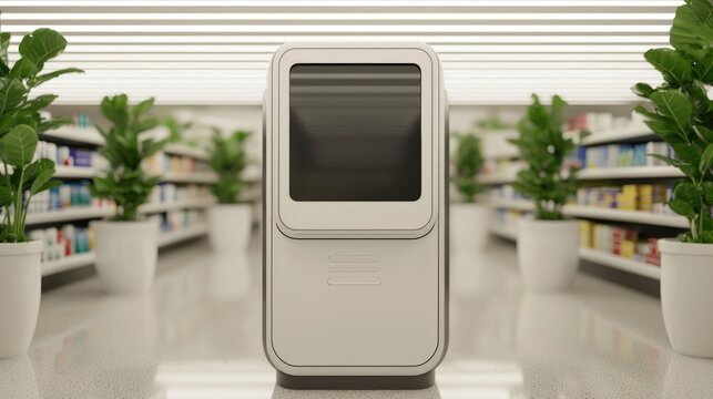 Digital Prescription Refill Kiosk at Pharmacy Store   Automated Self Service Transaction for Medication Pick up and Payment  Modern Efficient and Convenient Pharmacy Experience - Powered by Adobe