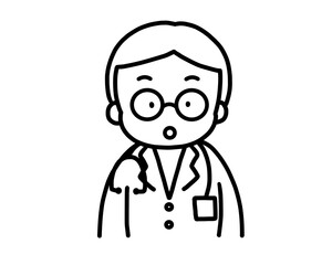 白衣を着た中年の男性医者のイラスト　驚く