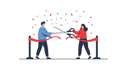 Grand opening celebration of a new business venture with a ribbon cutting ceremony