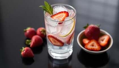 Refreshing Strawberry Lemonade with Ice and Mint