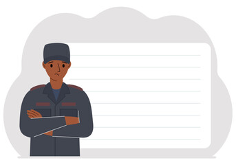 Police man. Profession policeman, security guard, patrolman in uniform.