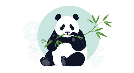 Obraz premium Adorable giant panda enjoying fresh green bamboo shoots in natural habitat illustration