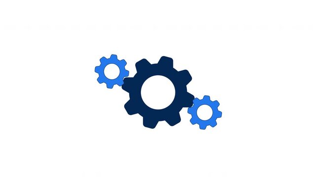 Gear mechanism rotating 2D cartoon object animation. Blue engaged cogwheels in motion. Process automation, settings, mechanical spinning cogs animated flat colorful item 4K video isolated on white