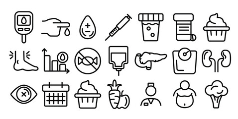 diabetes disease diagnostics linear vector icons set vector illustration