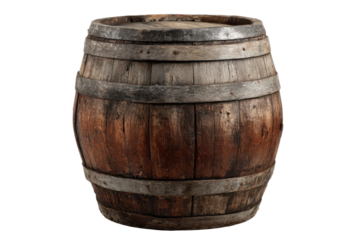 Aged wooden barrel,  dark brown hues,  vintage look,  aged wood,  worn surface