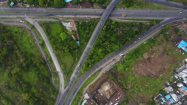 drone shot of mumbai pune expressway