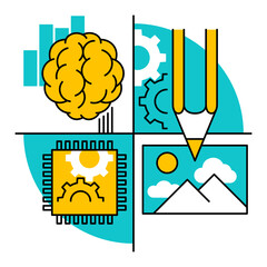 Using AI technologies for making pictures - vector concept