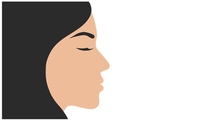Woman face side view with black long hair vector-illustration