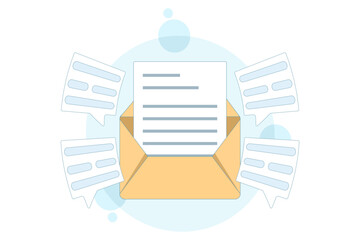 Email and messaging concept. Illustration of email marketing campaigns, workflow process, and creating new email messages as part of digital communication and marketing strategy.