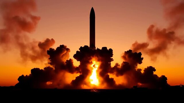 Majestic Rocket Launch at Sunrise A Silhouette of Space Exploration