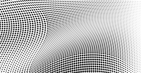 Abstract halftone wave dotted background. Halftone  grunge pattern with square.  Vector halftone modern pop art twisted texture for poster, cover, business card, postcard, art label layout, sticker.
