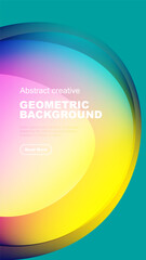 Vibrant abstract background. Overlapping layers create dynamic visual effect. Text present, button included. Modern design elements.