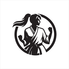 Silhouette of a Confident Female Martial Artist in a Circular Frame.
