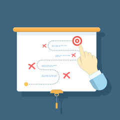 Flat vector illustration of business strategy and planning concept. Marketing tactics, problem-solving, and project management to overcome obstacles, achieve goals, and ensure successful outcomes.
