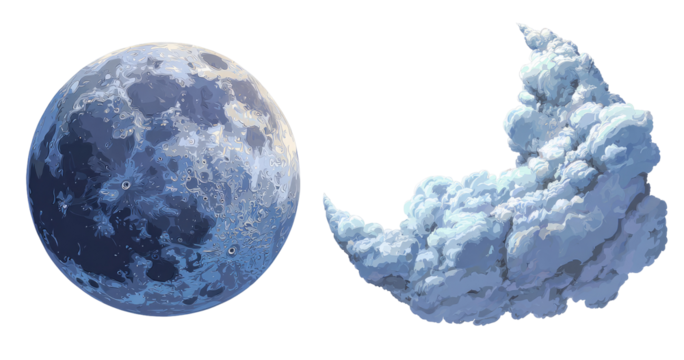 Pixel art moon and cloud